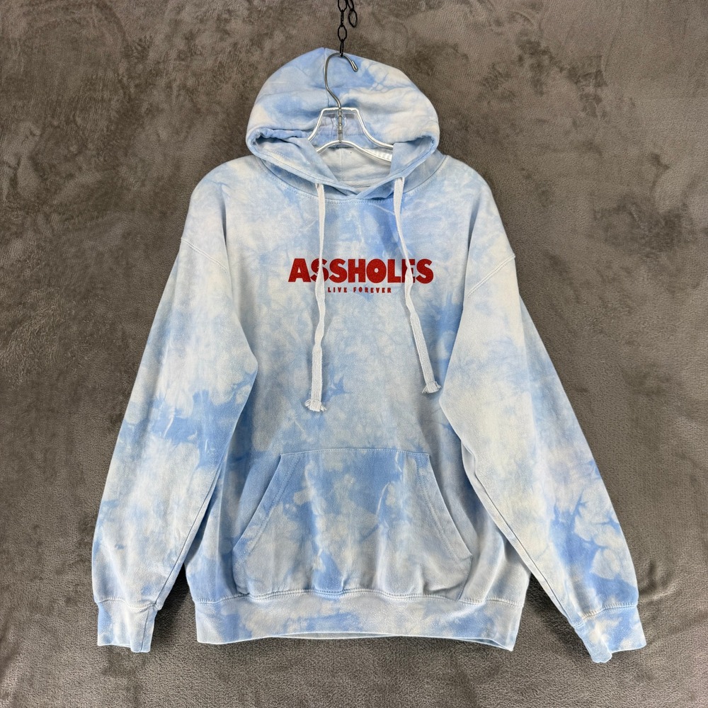 Ass*holes Live Forever Hoodie Mens Large Shark Graphic Blue Tie Dye EUC